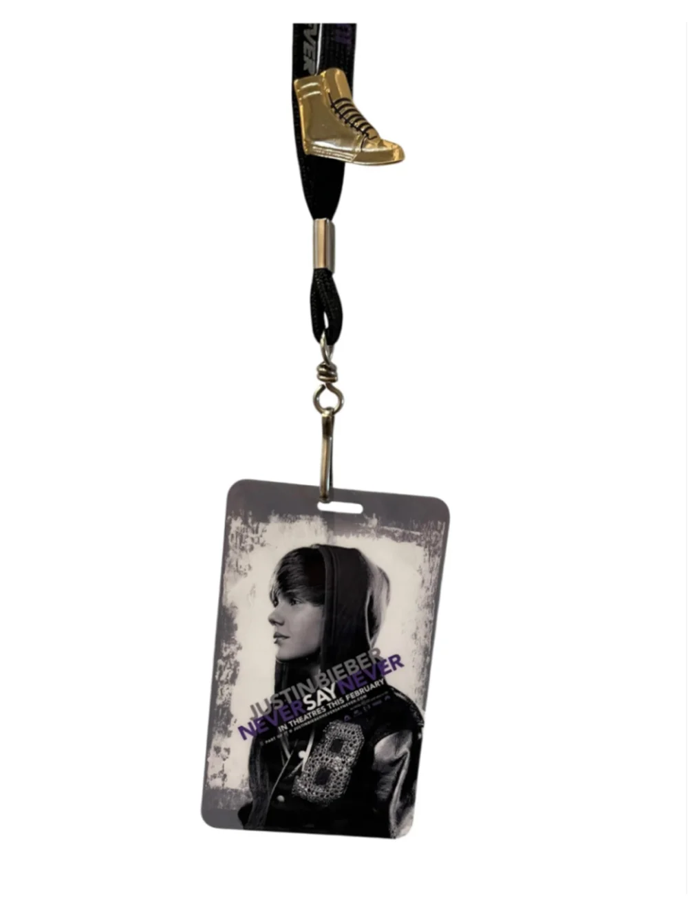 Authentic Justin Bieber Never Say Never Laminate Lanyard + Glow Stick Concert